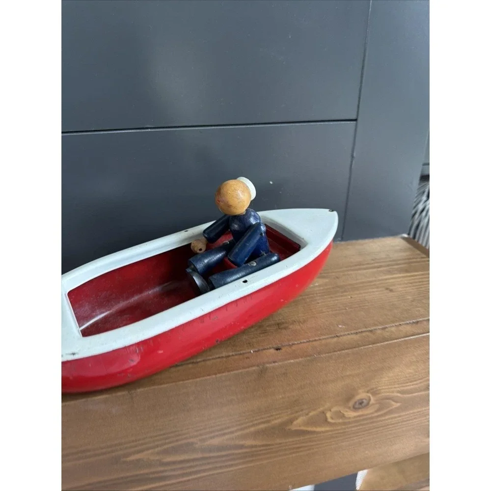 Woodette Coast Guard Pressed Steel Wood Figure Toy Rowboat PARTS or REPAIR‎ ONLY